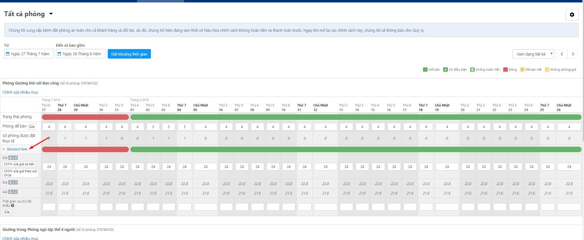 Thiết lập giá Booking