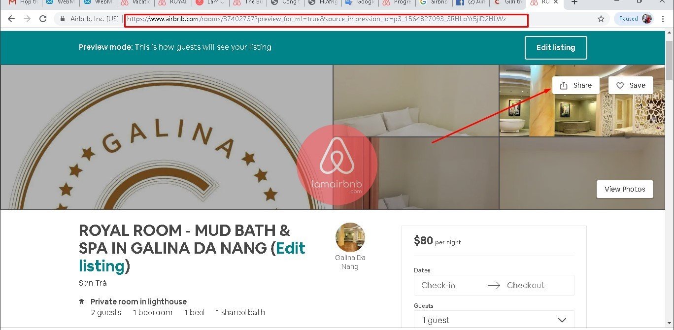Có 2 cách để lấy link cho thuê nhà trên airbnb bạn nhé