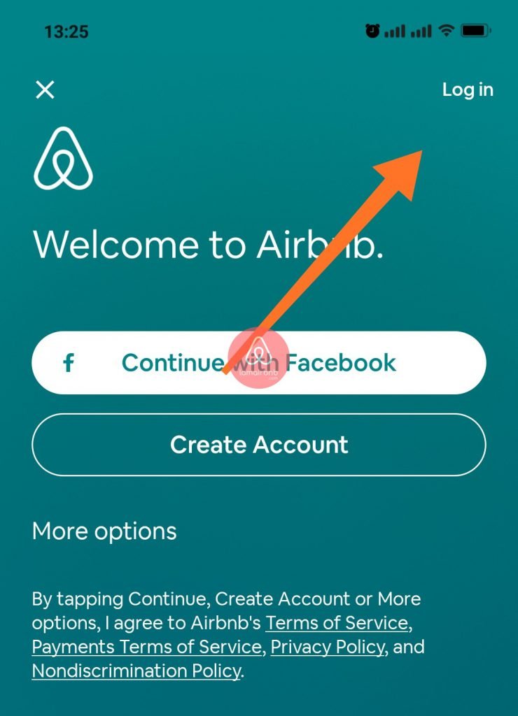 Mở ứng dụng Airbnb lên và chọn Login