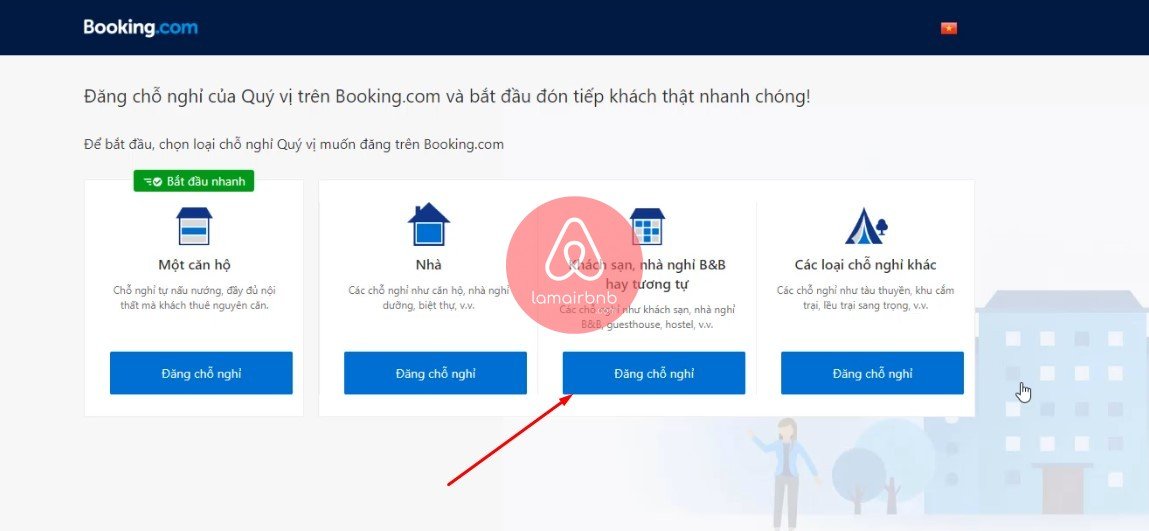 Chọn loại hình lưu trú trên Booking, đăng kí bán phòng trên booking.com