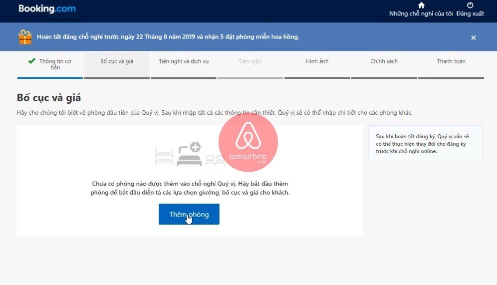 Thêm loại phòng trên Booking, đăng kí bán phòng trên booking.com