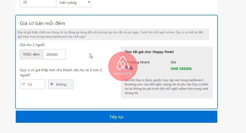 Cài đặt giá phòng cho 2 người hay 1 người, đăng kí bán phòng trên booking.com