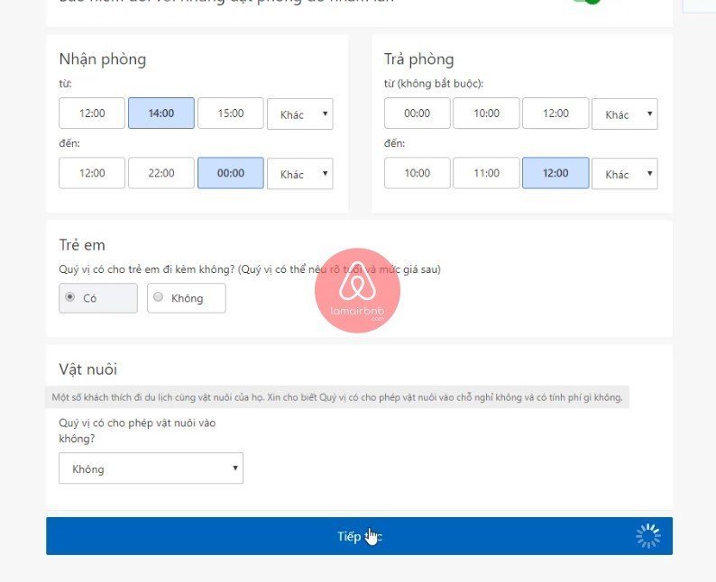 Cài đặt giờ nhận và trả phòng hợp lý theo ý bạn nhé, đăng kí bán phòng trên booking.com