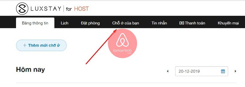 Vào quản trị của Host trên Luxstay