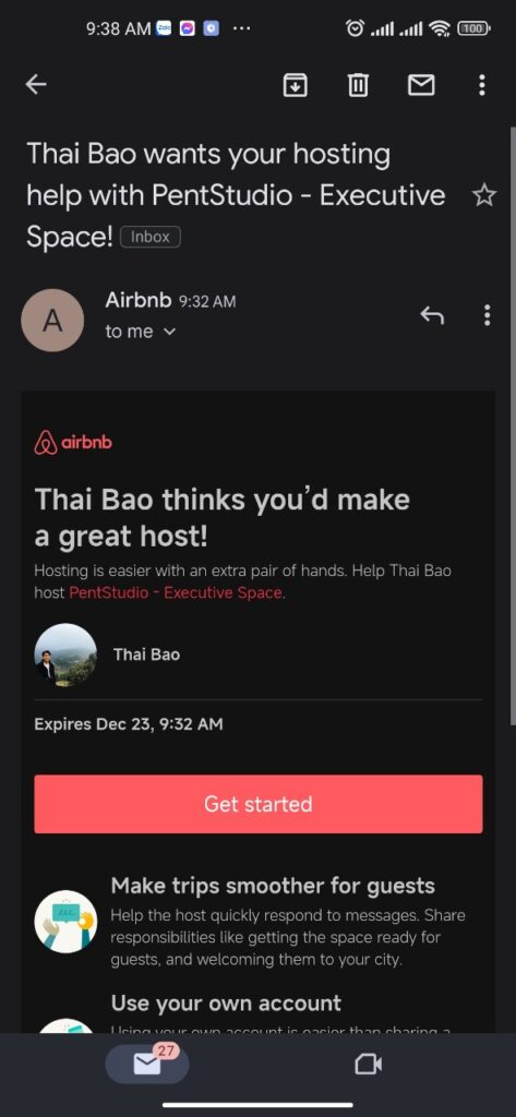 Mở hộp thư của bạn, nhấn vào link mời