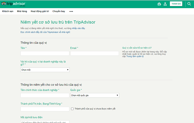 Đăng ký tài khoản TripAdvisor